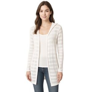 Max Studio White Linen Blend Hooded Open Front Cardigan Sweater S Coastal 49-41